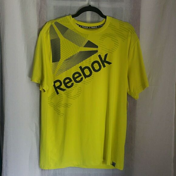 NWT Reebok Shirt Green Short Sleeve Workout Running Shirt Gym Hi Vis Men Medium - Picture 1 of 10